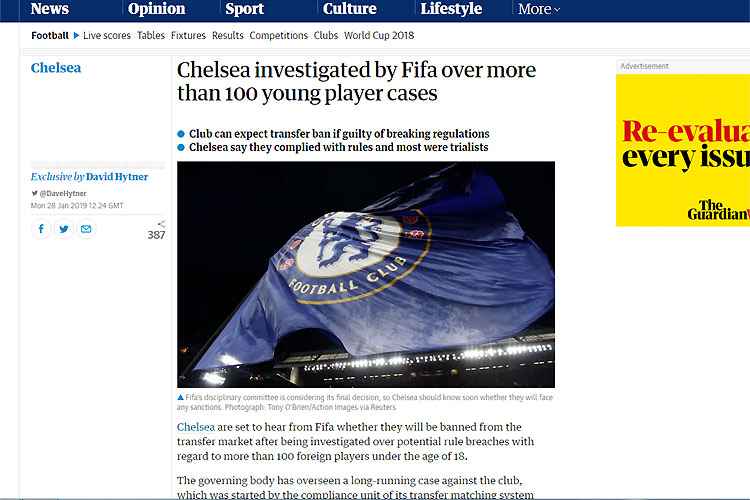 Edição on-line do The Guardian publica a notícia sobre suspeita de investigação da Fifa