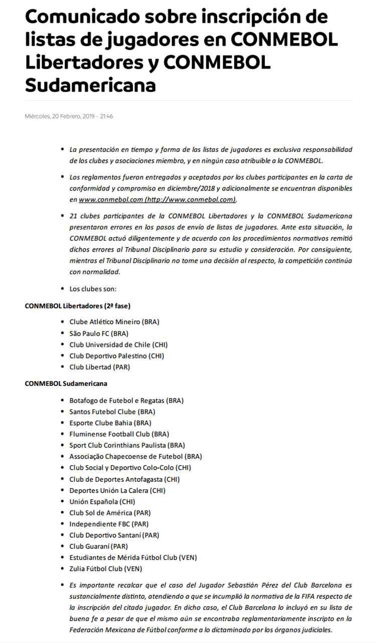 Comunicado apontou clubes com erro em inscrições nas competições