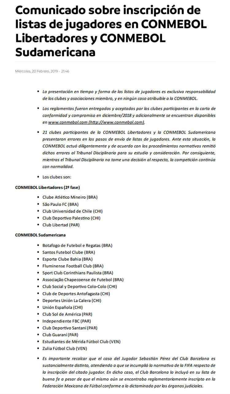 Comunicado apontou clubes com erro em inscrições nas competições