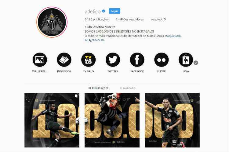 Atlético alcançou 1 milhão de seguidores no Instagram