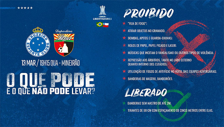 Cruzeiro divulgou o que é proibido pela Conmebol na Copa Libertadores