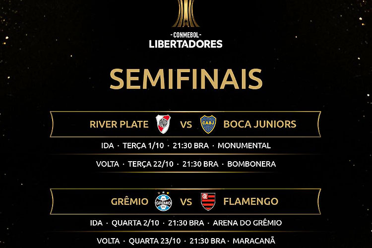 Confrontos das semifinais da Libertadores serão no mês de outubro