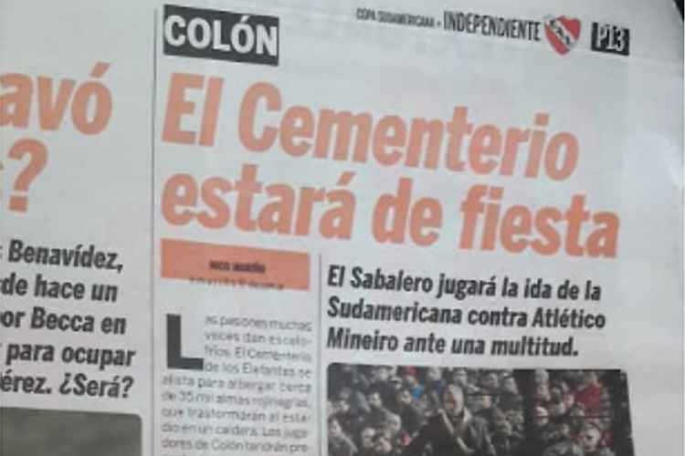 Diário Olé dedicou apenas meia página a Colón x Atlético