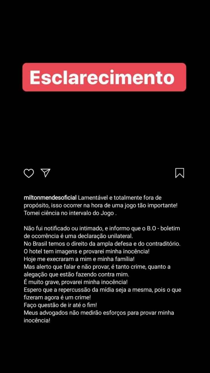 Milton Mendes rebateu a acusação através do seu perfil do Instagram 