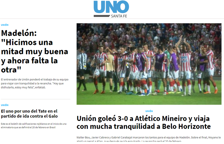 Otimismo demonstrado pelo título do jornal UNO, de Santa Fé