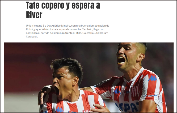 Título do jornal Olé, de Buenos Aires, sobre vitória do Unión na Sul-Americana