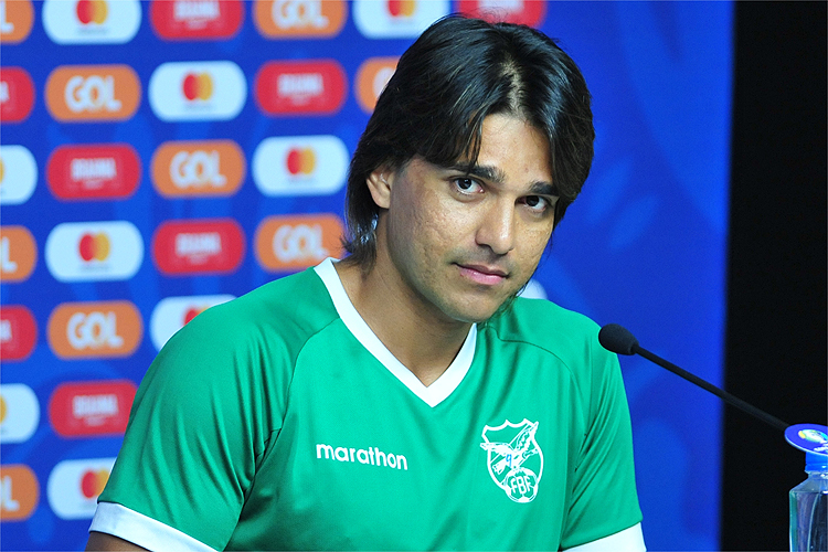 Marcelo Moreno em entrevista coletiva pela Seleção da Bolívia, na Copa América de 2019