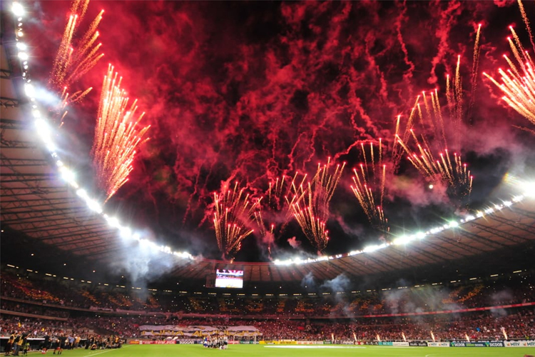 "Vou festejar o teu sofrer", leu-se no mosaico da torcida do Atlético