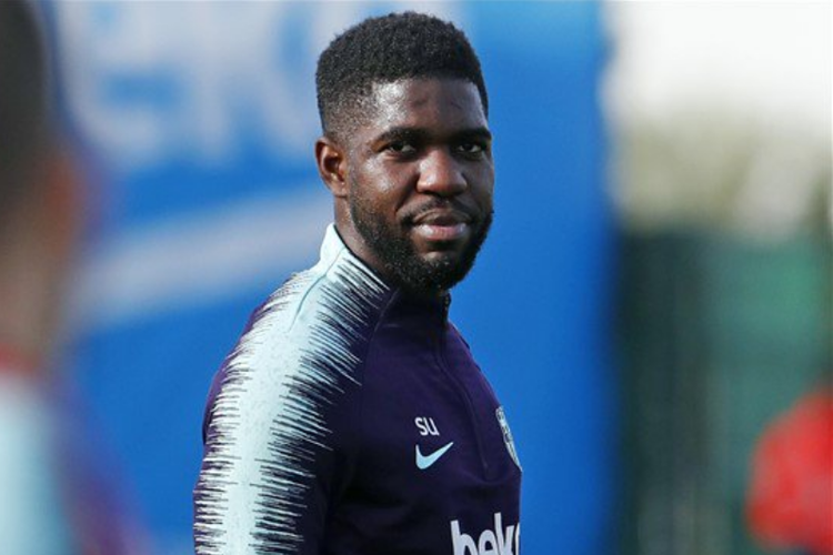 Zagueiro Umtiti durante treinamento do Barcelona