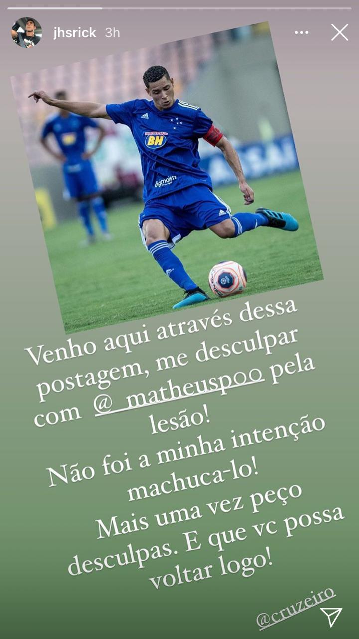 Jorge Henrique publicou uma mensagem pedindo desculpas ao lateral-esquerdo cruzeirense