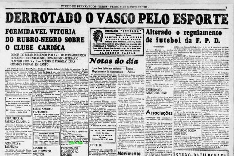 Manchete do Diario exaltava o triunfo do Sport sobre o Vasco, em pleno Rio de Janeiro