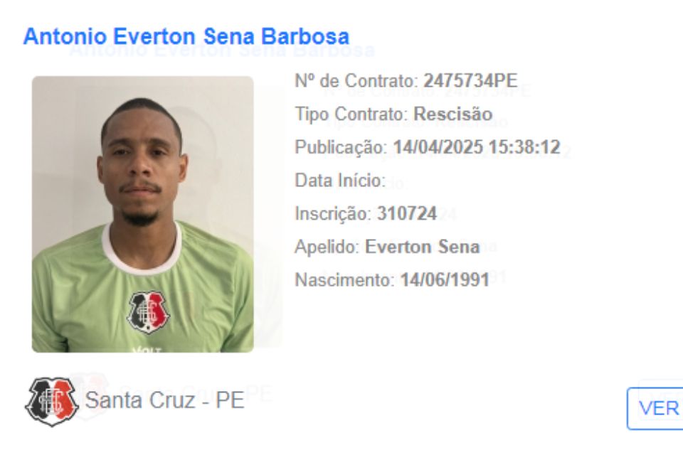 Everton Sena teve rescisão publicada no BID