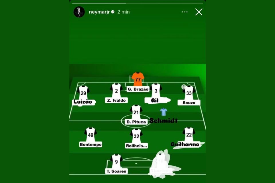 Uma escalação do Santos foi publicada na rede social de Neymar